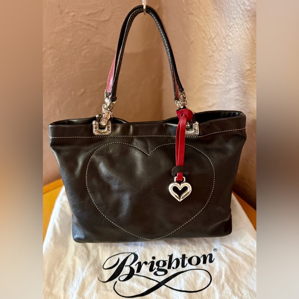 Brighton Black and Red Leather Clutch with Silver Embellishments